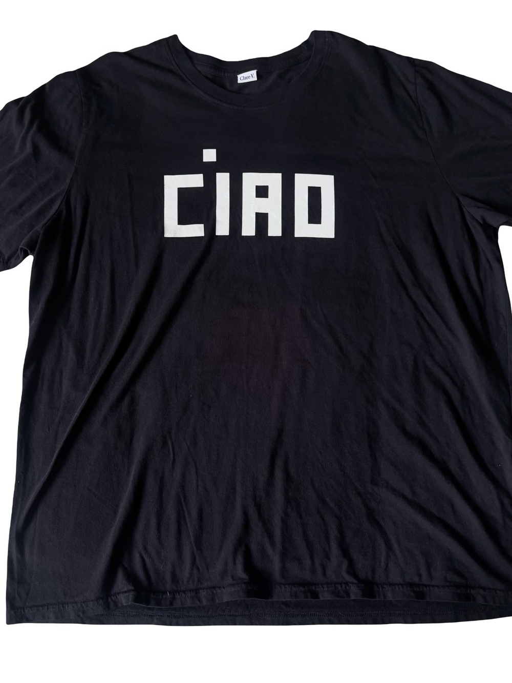 Clare V. Black Cotton Crew Neck Short Sleeve Ciao Tee Size XL Made in USA
